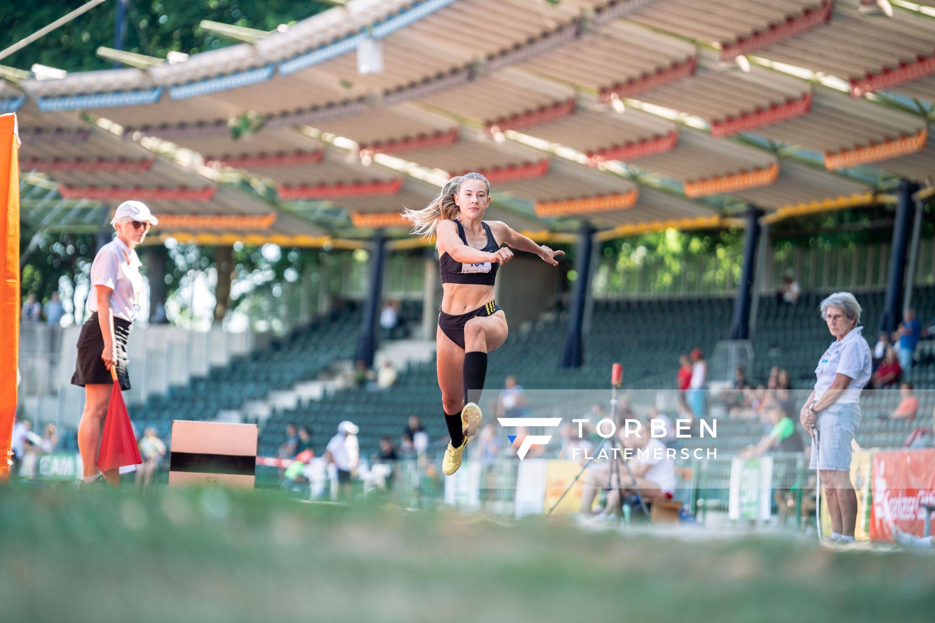 Julia Kellner (LG Goettingen) im Dreisprung am 02.07.2022 waehrend den NLV+BLV Leichtathletik-Landesmeisterschaften im Jahnstadion in Goettingen (Tag 1)